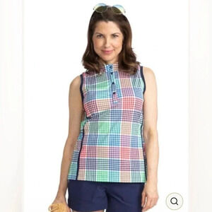 Kinona Make it Snappy Golf Top Vacation Plaid Sleeveless Sun Protection Size XL